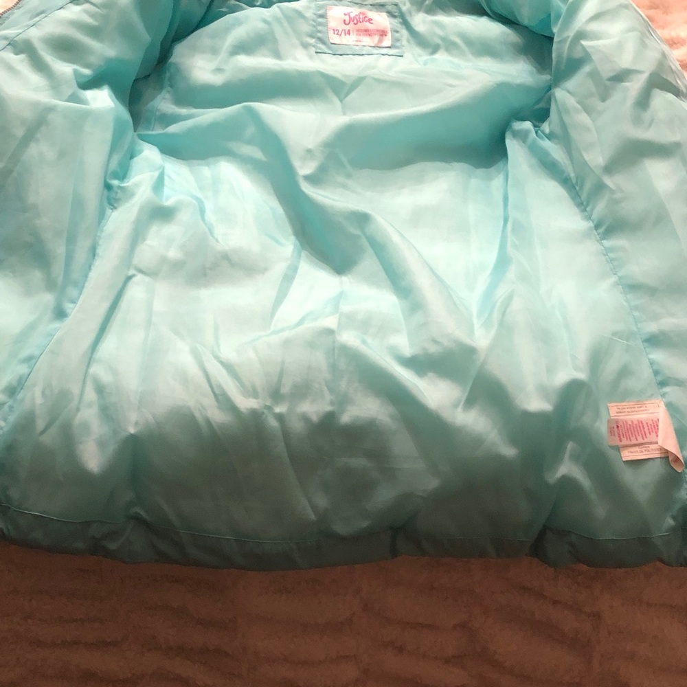 Justice Teal Jacket with Detachable Faux Fur Trimmed Sherpa Hood - Picture 10 of 10